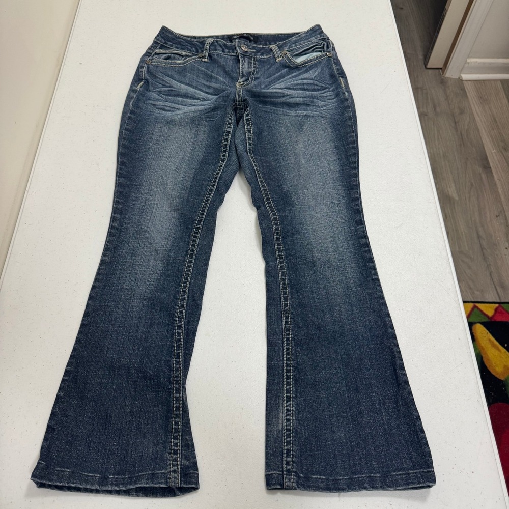 Love Nation Womens Bootcut Jeans Medium Wash Embroidered Flap Pocket Size 8